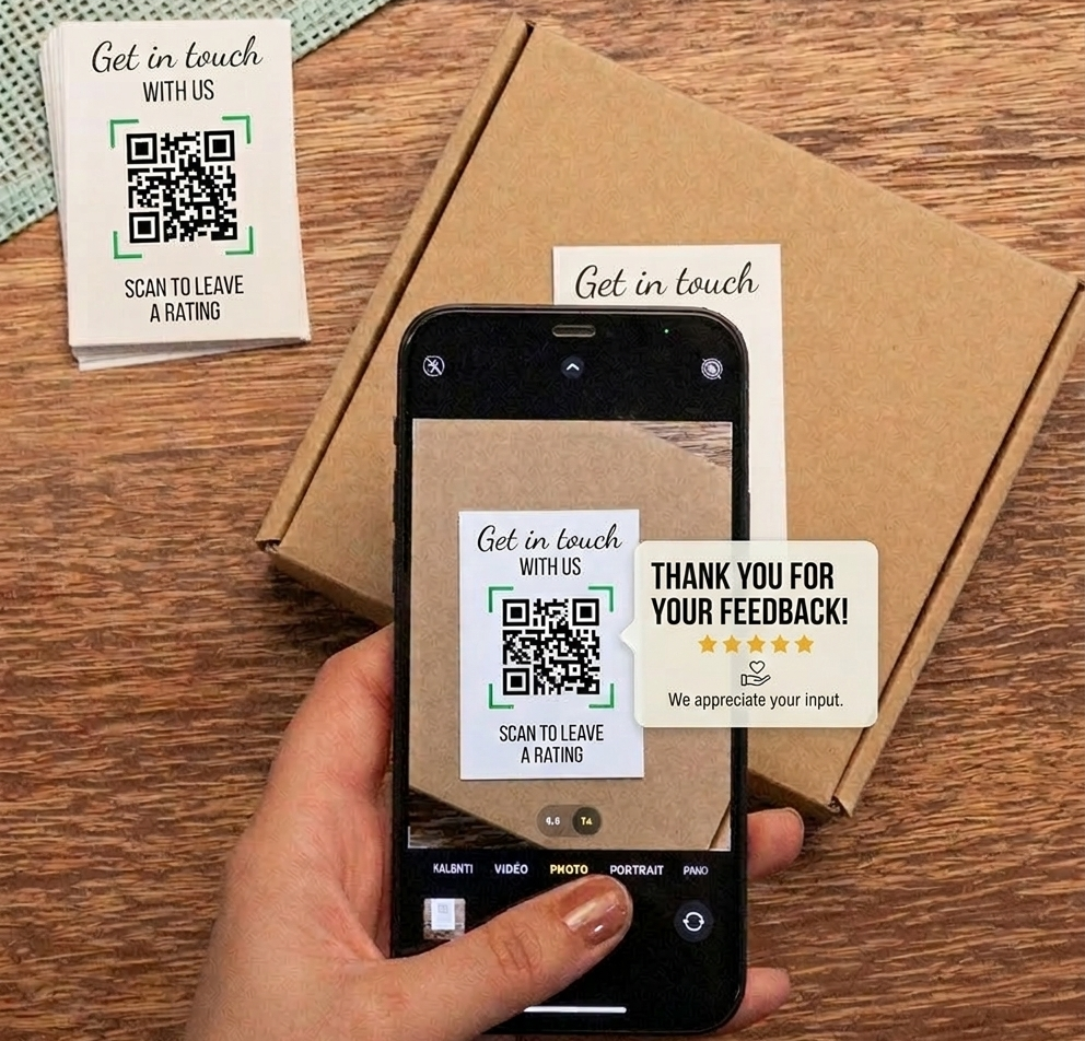 QR code feedback cards in product packaging for e-commerce businesses