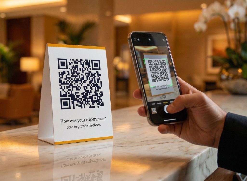 QR code table stand for restaurant customer feedback collection